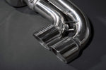 close view of Capristo Valved Exhaust (CES3) for Ferrari 348 1989-1995 with black background