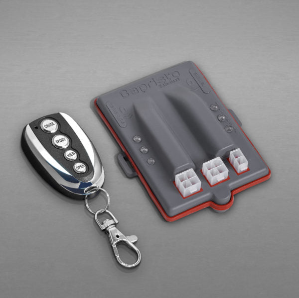 wide view of Capristo Exhaust Remote Kit for Porsche 991.2 GT3 / RS 2018-2020 with black background