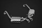 wide view of Capristo Racing Valved Exhaust with Headers and Cat Delete (CES3) for Porsche 987 Boxster/Cayman MK2 2005-2012 with black background