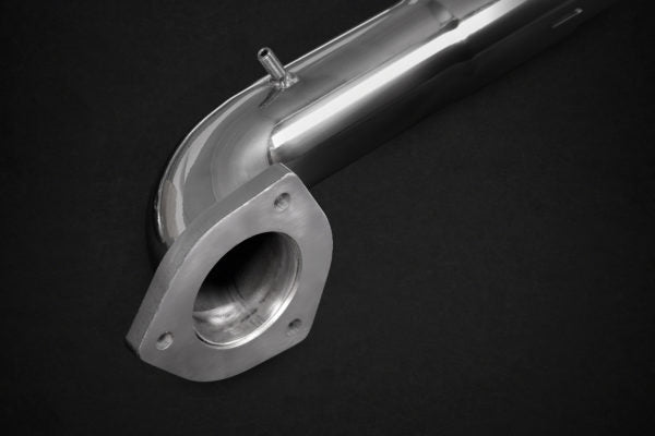 close side view of Capristo Cat Delete Pipes for Lamborghini Diablo 1993-2000 with black background