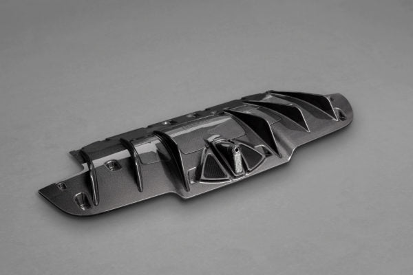 wide view of Capistro Carbon Rear Diffusor (Matte) for Ferrari 488 GTB / GTS 2015-2019 with grey background