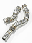 A top view of RK Autowerks F80 F82 M3 M4 CATLESS DOWNPIPES with a white background