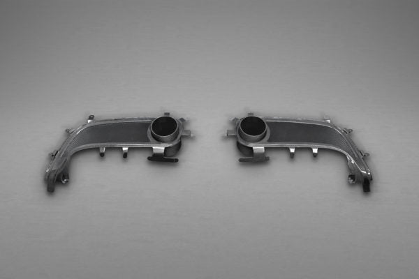 close view of Capistro Carbon End Pipe Shells (Matte) for Ferrari 488 GTB / GTS 2015-2019 with white background