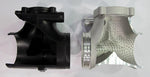 Cutaway comparison: factory plastic T distributor beside the IPD cast aluminum Y plenum with dimpled interior - IPD for Porsche 996 Carrera