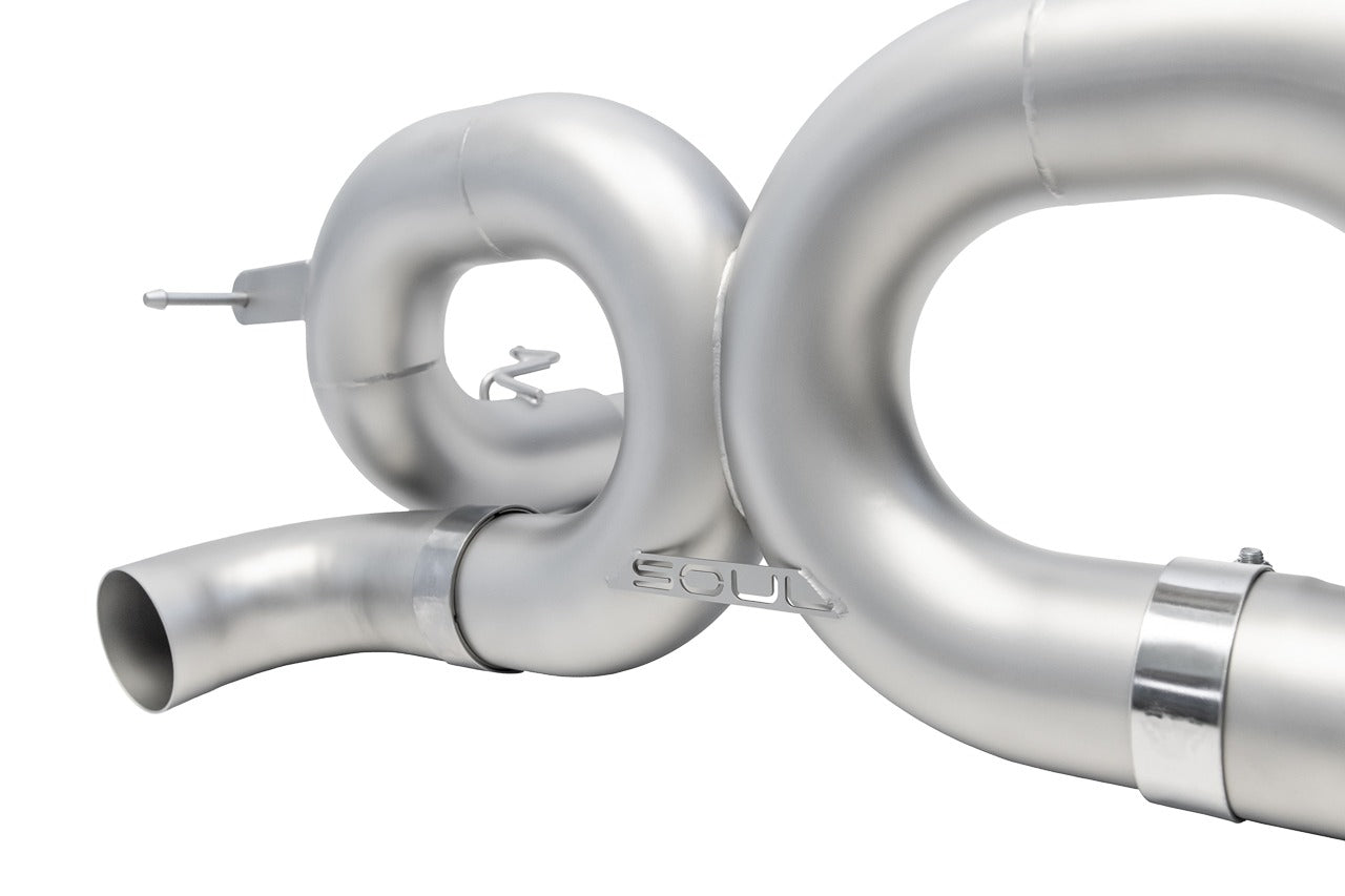 Soul 488 / 488 Pista 3.5″ rear exhaust system: close-up of a crossover loop