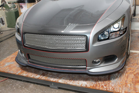 wide view of Stillen Front Splitter for use with Stillen Nissan Maxima lip spoiler 2009-2015 fitted in a car