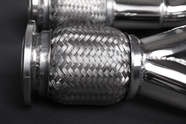 close side view of Capristo Racing Test Pipes (with Heat Blankets) for Lamborghini Aventador 2011-2024 with black background