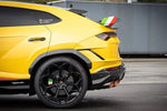 side view of Capristo Valved Exhaust with Middle Silencer Spare and Wicrom “Performante” Tips (for OE Actuators) for Lamborghini Urus Performante 2023-2025 fitted inside a car