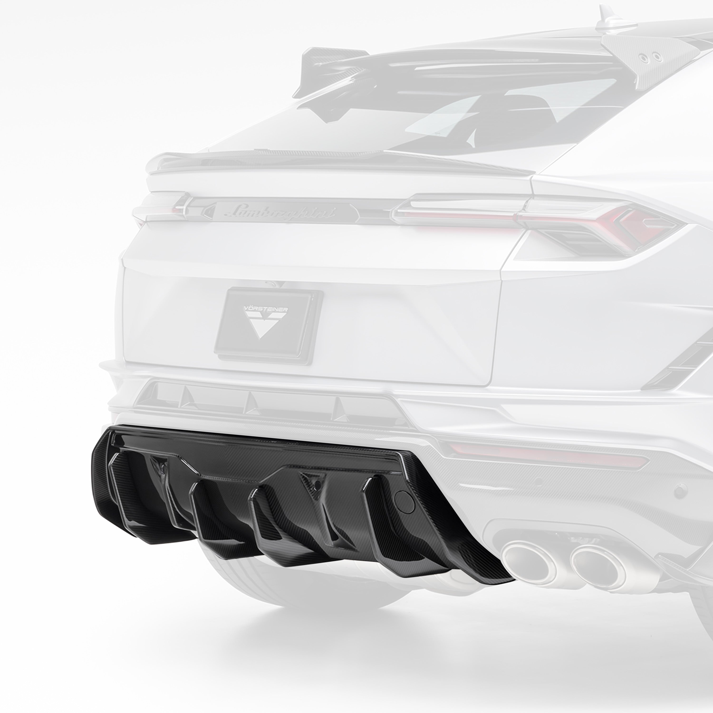 Urus Performante rear diffuser, faded view highlighting carbon