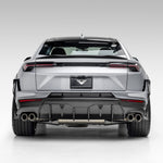 Grey Urus Performante with rear diffuser, straight rear view