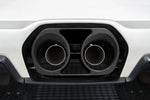 Close-up of twin round tips in black surround on Lamborghini Murcielago LP640 with Capristo exhaust