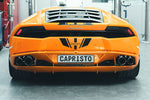 Orange Lamborghini Huracan rear with Capristo valved exhaust and twin black-ringed tips
