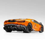 Carbon rear diffuser on orange Revuelto, rear 3/4 view