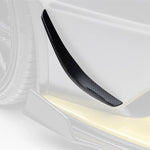 A side close up view of a car fitted with Vorsteiner Aero Canards Carbon Fiber for Lamborghini Huracan STO 2021-2025 on a white background with the canard highlighted