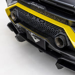 A top close up view of a car fitted with Vorsteiner Aero Rear Diffuser Carbon Fiber for Lamborghini Huracan STO 2021-2025 with white background