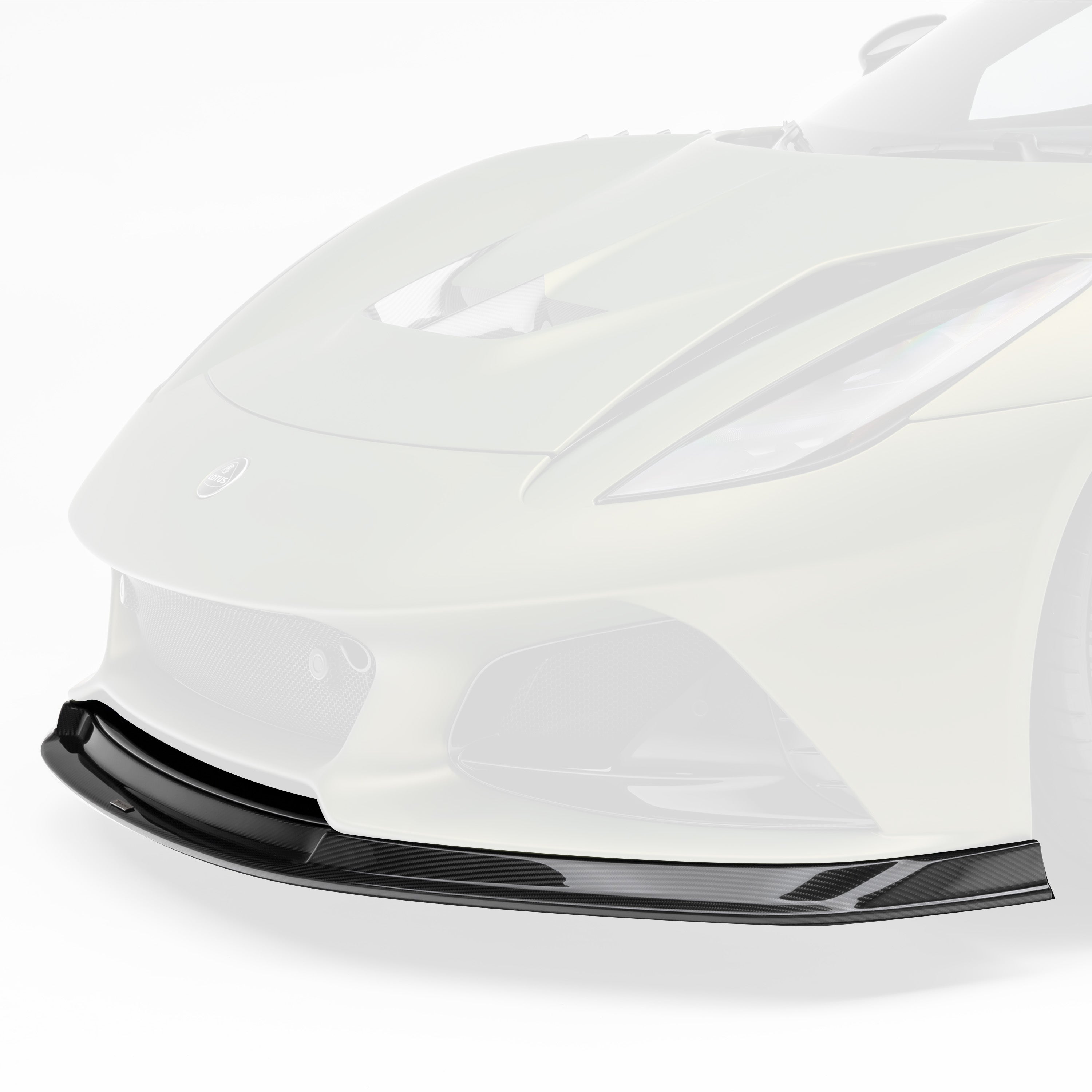 Emira front spoiler, faded view highlighting carbon lip