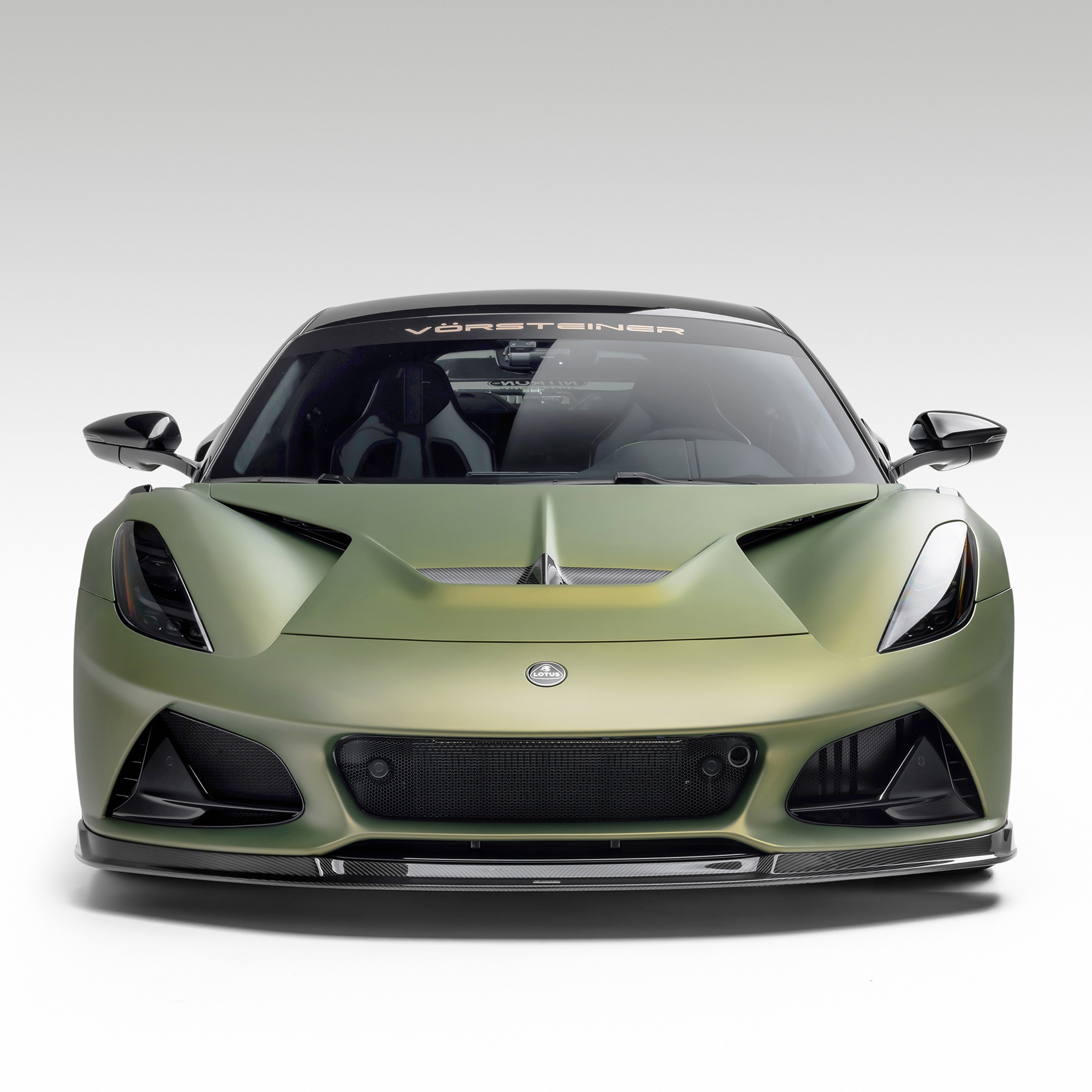 Green Emira with LR-52 front spoiler, head-on view