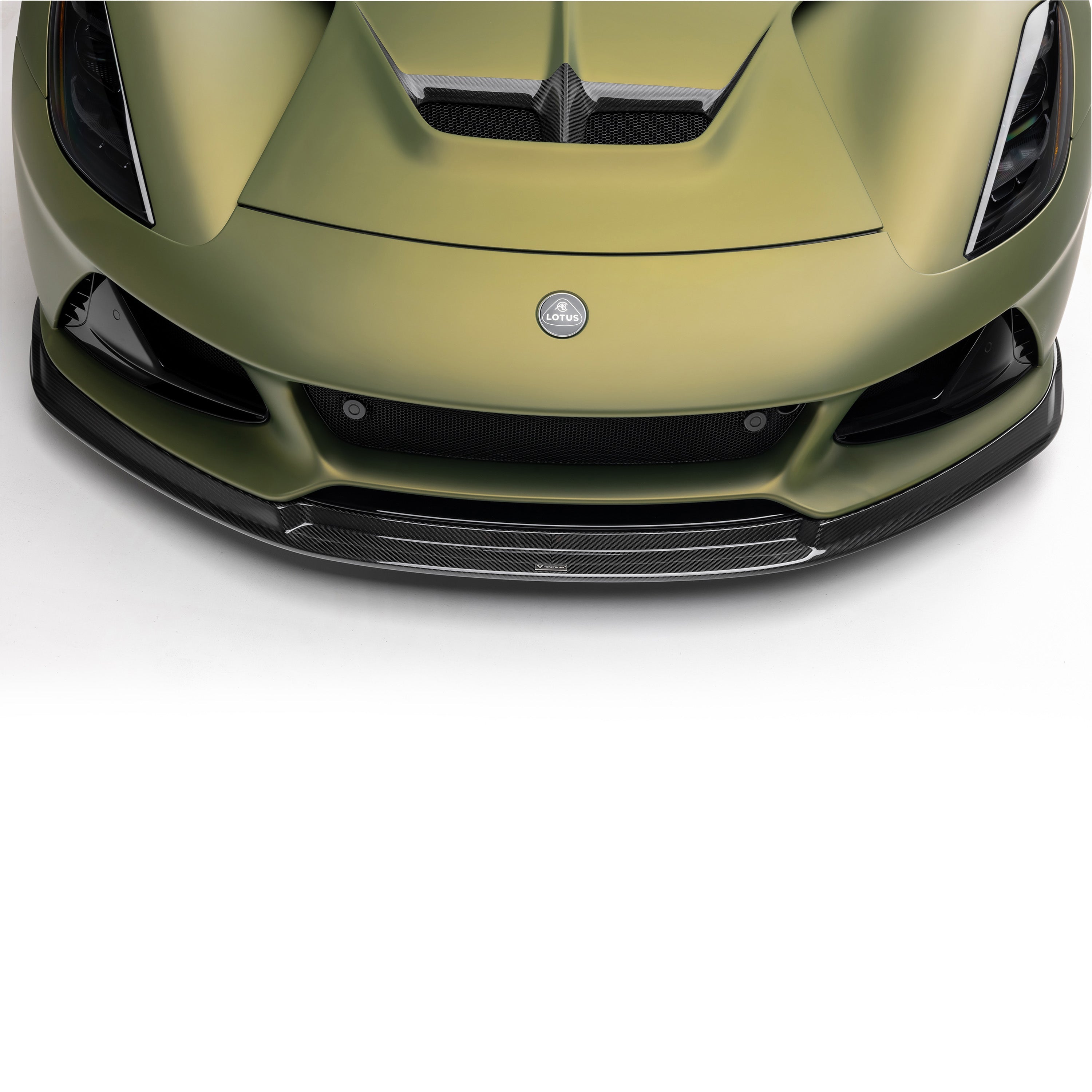 Emira nose and carbon spoiler, high front view