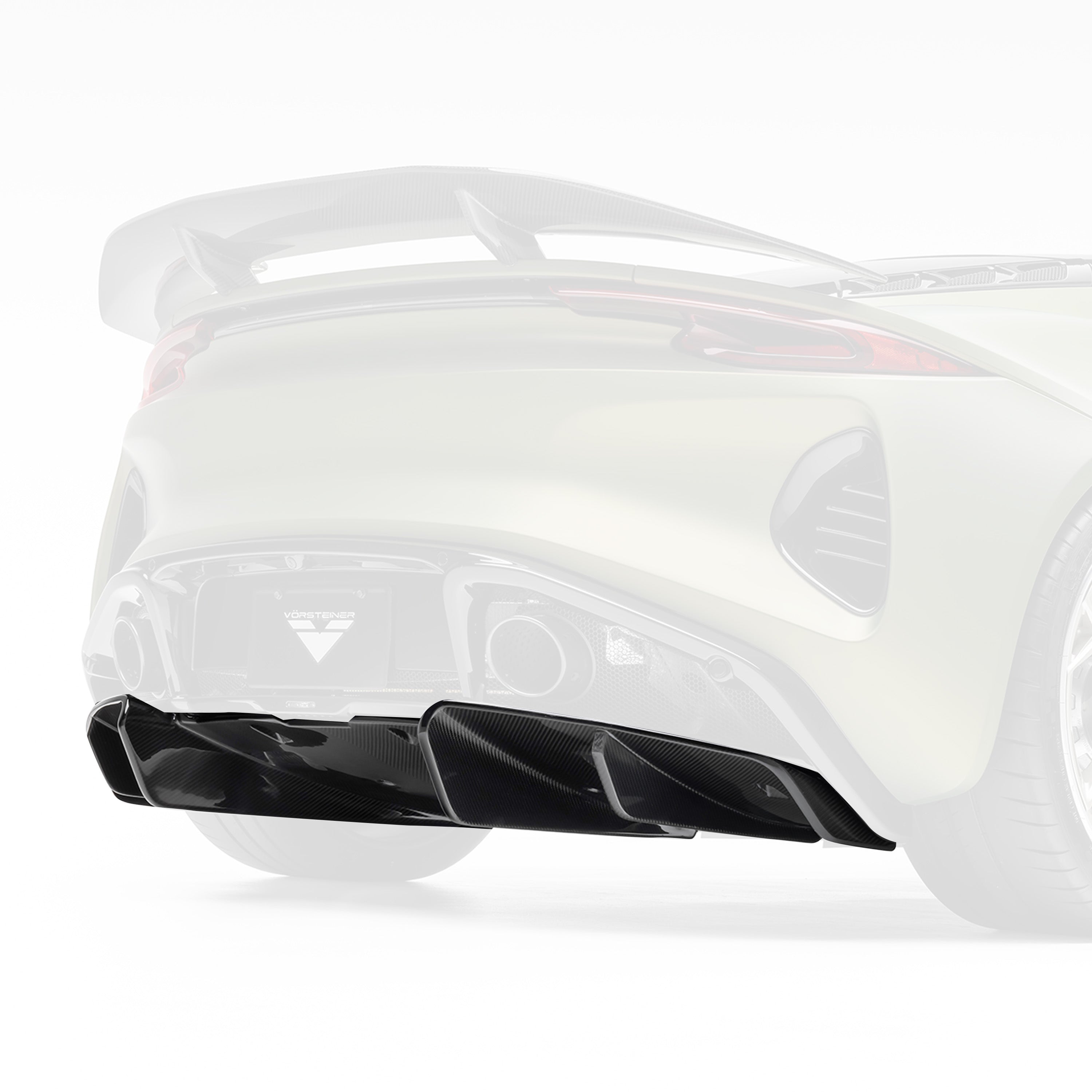 Emira rear diffuser, faded view highlighting carbon fins