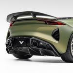 Emira wing and rear diffuser, low rear 3/4 view