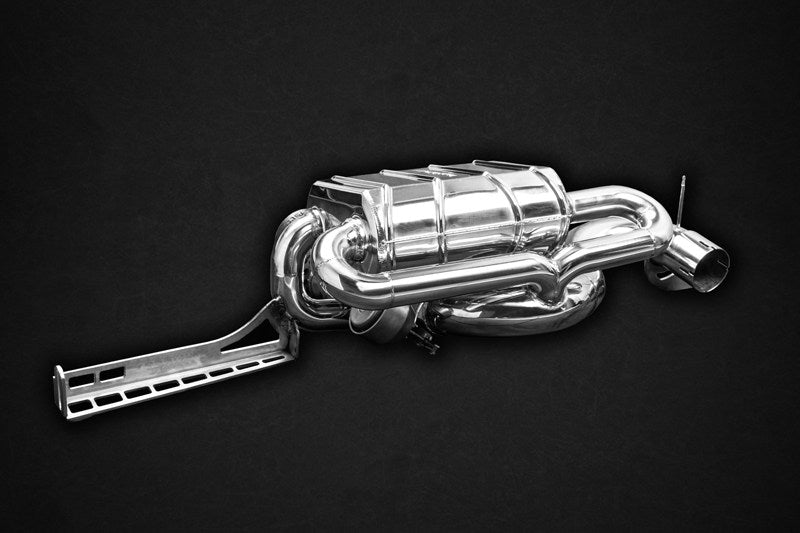 Capristo Evora valved muffler and mounting bracket, polished stainless