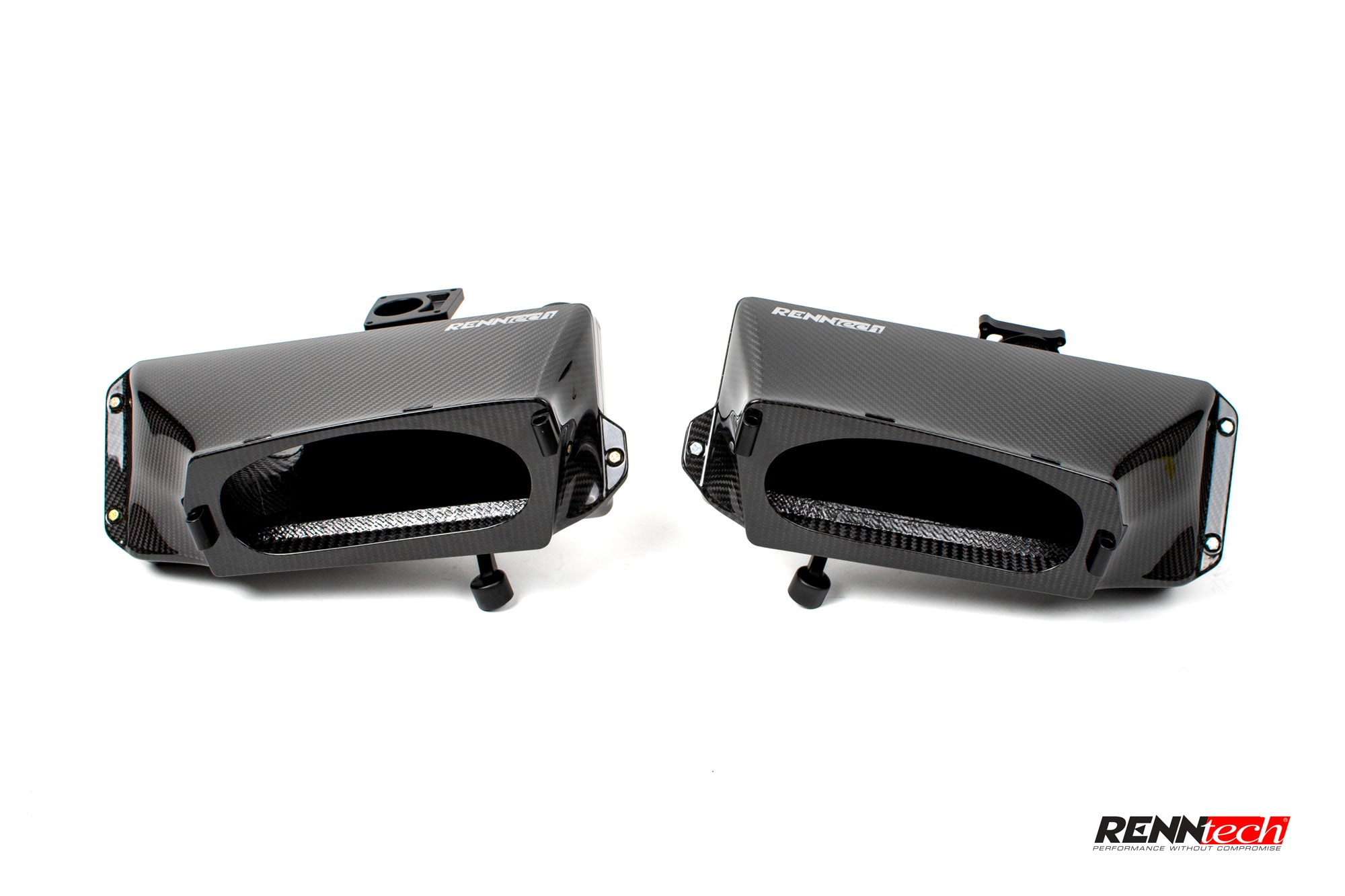 Carbon airbox housings from above with filters exposed - Carbon Fiber Airbox for the 2021-2026 GLE 63 / GLS 63 AMG
