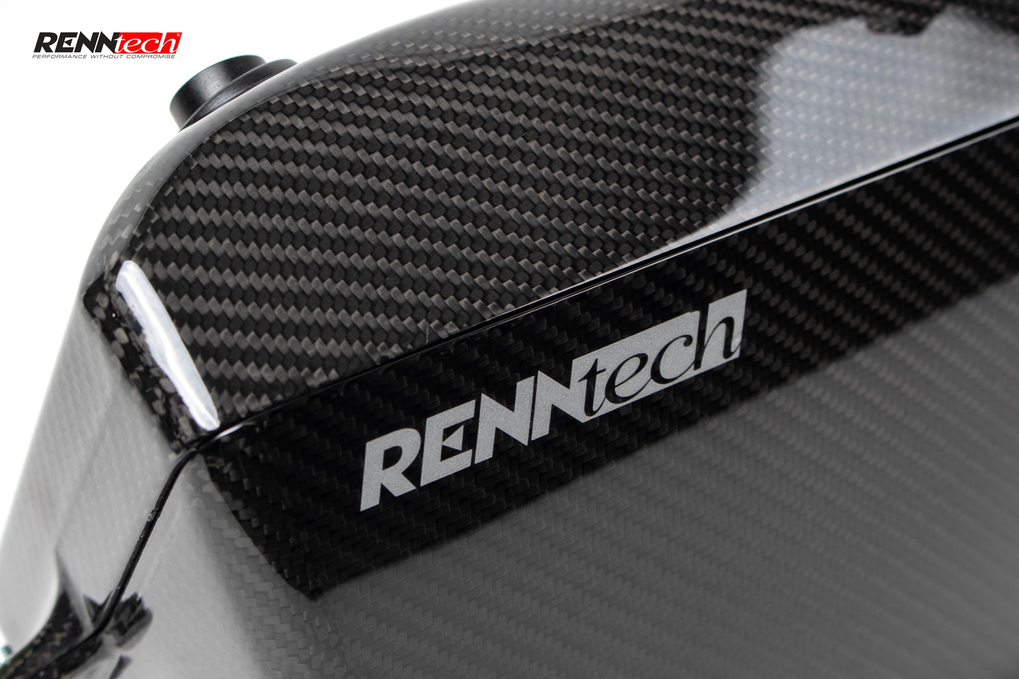 RennTech logo detail on the gloss carbon weave - Carbon Fiber Airbox for the 2021-2026 GLE 63 / GLS 63 AMG