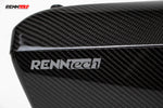 Close-up of the gloss carbon airbox lid with the RennTech logo - Carbon Fiber Airbox for the 2021-2026 GLE 63 / GLS 63 AMG