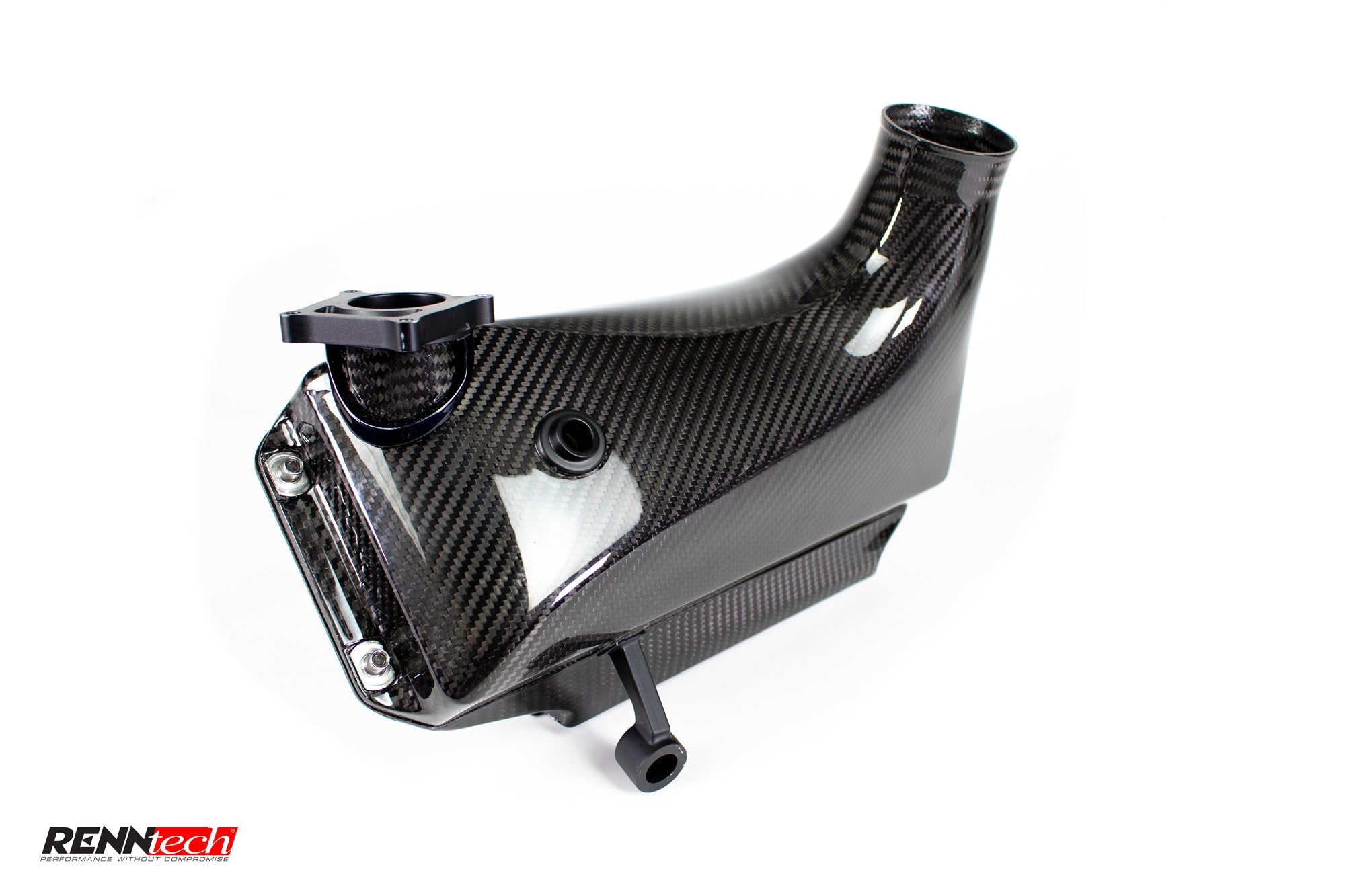 A side view of RENNtech Carbon Fiber Airbox for M177 -Engines Gloss / Satin for Aston Martin DBX V8 2021-2023 with white background