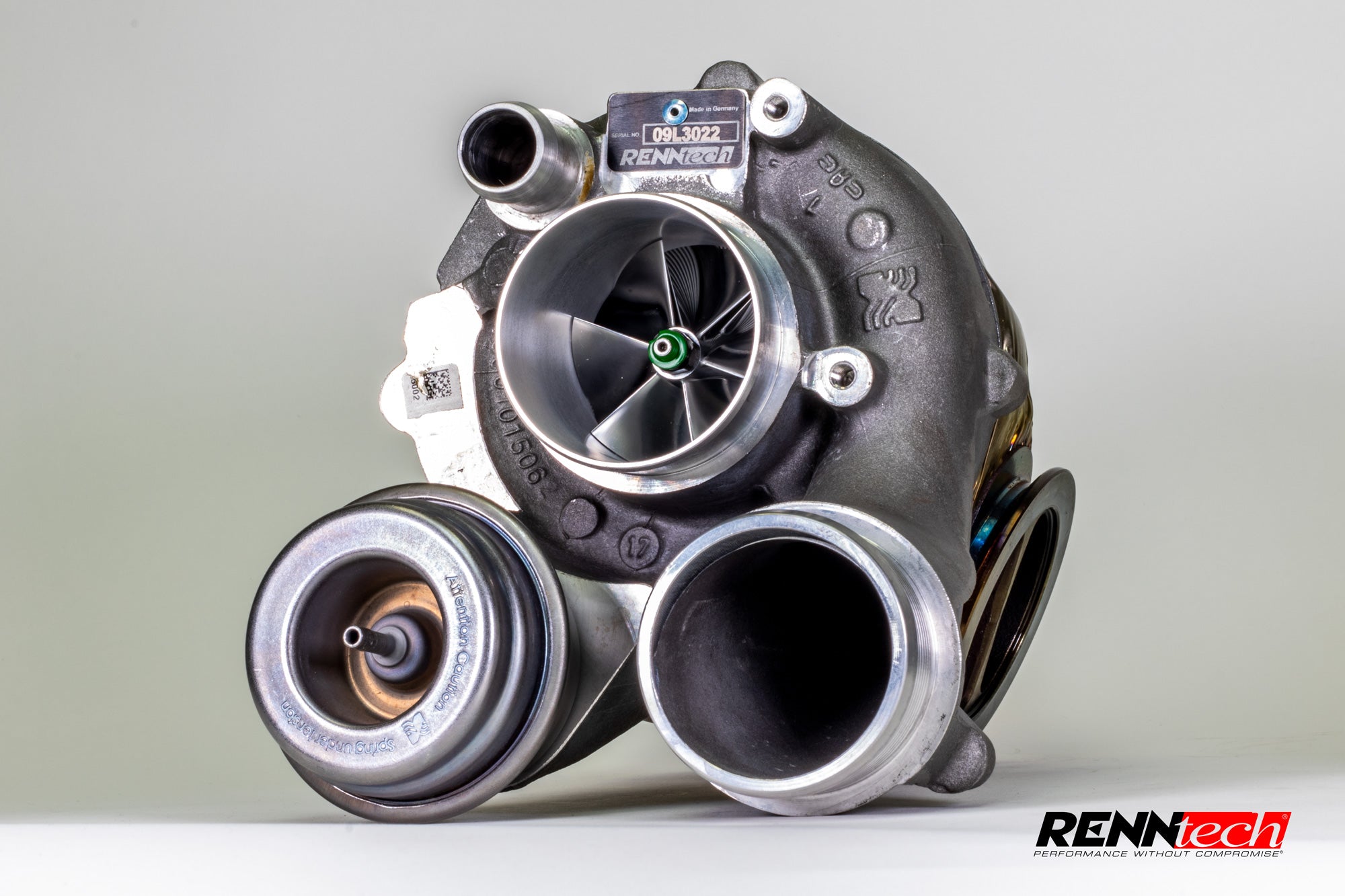 RennTech Stage II turbocharger showing the compressor wheel - Stage II Turbo Upgrade Package for the 2019-2026 AMG GT 63 4-Door Coupe