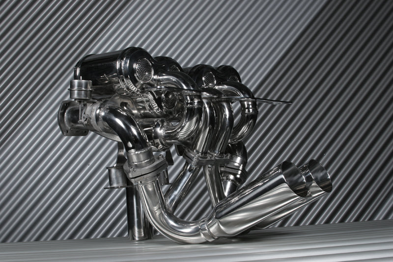 Side view of Capristo Murcielago valved exhaust with twin round outlets