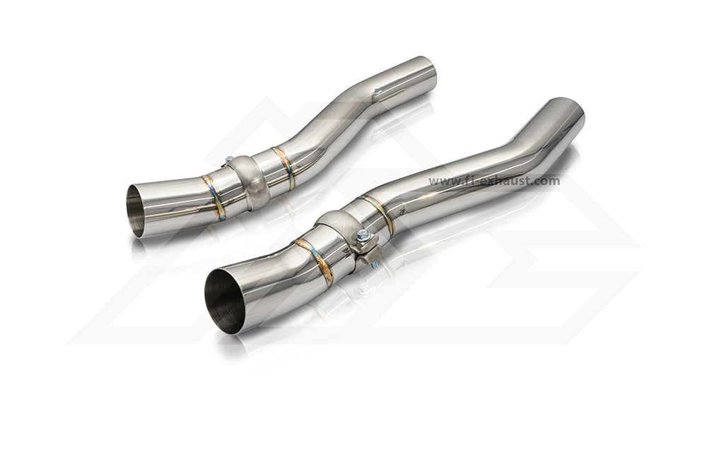 A front view of FI Exhaust Catback Exhaust System For BMW G16 M850i Gran Coupe (OPF) 2019+ downpipe with white background