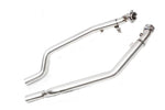 A top view of FI Exhaust Valvetronic Cat-Back System's downpipes For Mercedes-Benz vehicles with white background