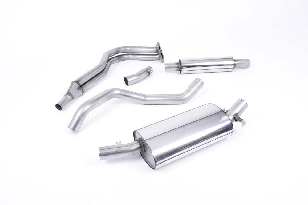 Milltek Sport exhaust system parts for 1976-1983 Volkswagen Golf Mk1 GTi (part MCXVW205): pipework, silencers and polished silver tailpipe tips
