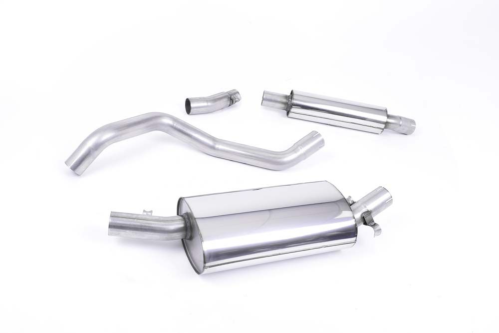 Milltek Sport exhaust system parts for 1976-1983 Volkswagen Golf Mk1 GTi (part MCXVW207): pipework, silencers and polished silver tailpipe tips