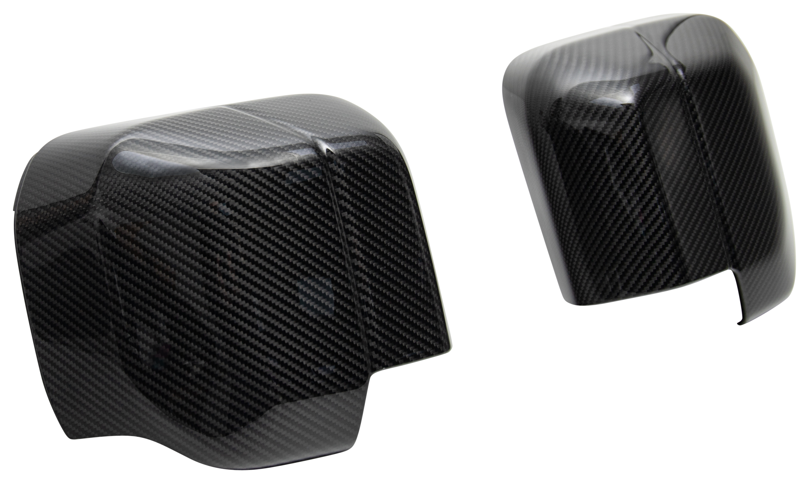 Urban XRS carbon fiber mirror covers for the Land Rover Defender, angled view