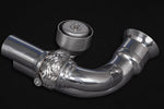 Close-up of valve actuator and flex joint on Capristo GT3 valved mid-silencer spare pipe