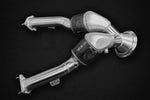 close side view of Capristo 250 Cell Sport Cat Downpipes for Porsche 95B Macan S (Facelift) 2019+ with black background