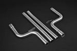 Capristo mid-pipes for Maserati Ghibli V6, four polished stainless pipe sections