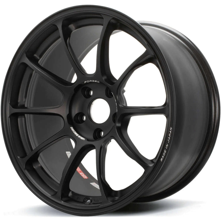 A front view of Volk Racing ZE40 Wheel 18x9.5 5x114.3 22mm Matte Black with white background