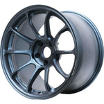A front view of Volk Racing ZE40 Wheel 18x11 5x114.3 15mm Matte Blue Gunmetal with white background