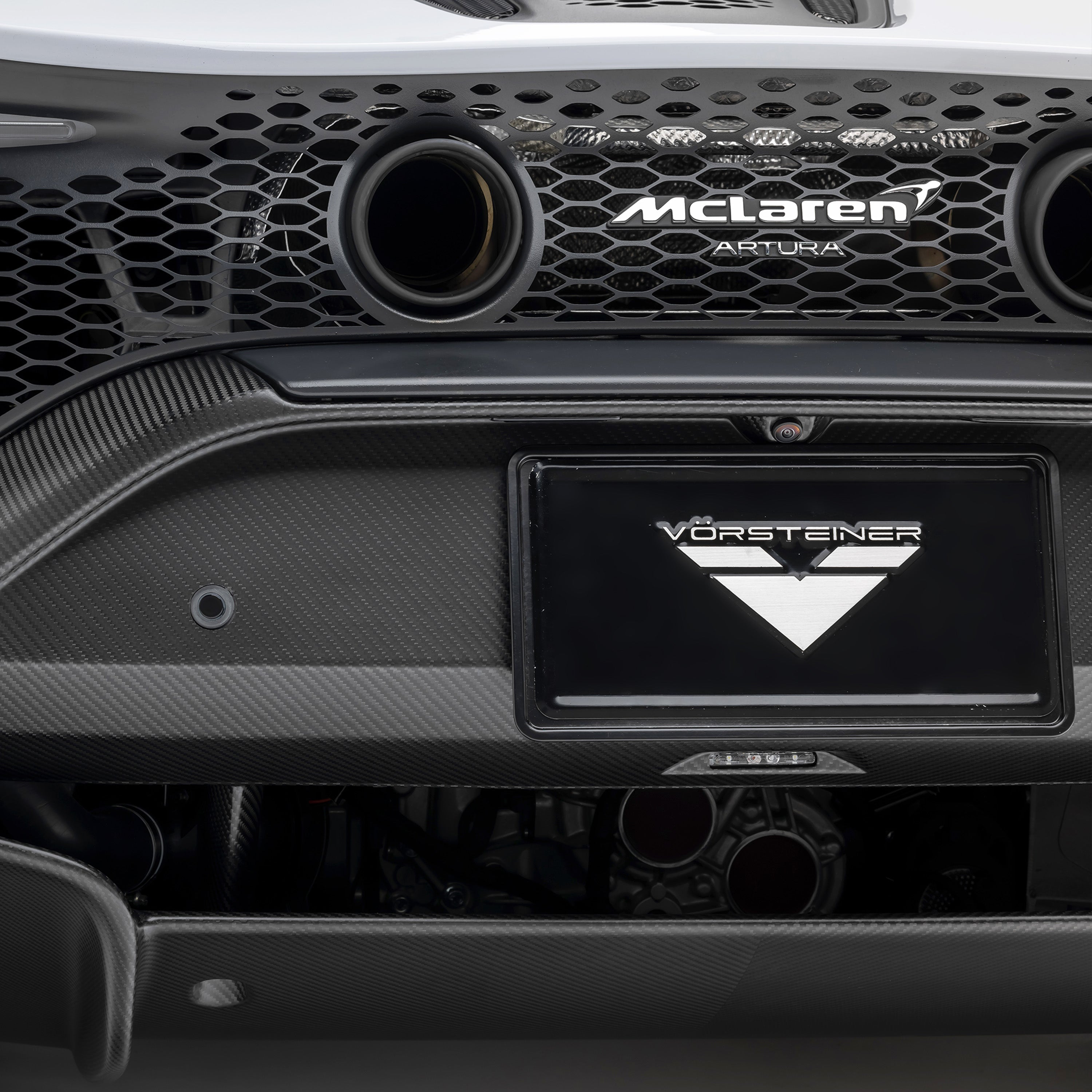 Artura rear bumper with McLaren script, straight-on detail