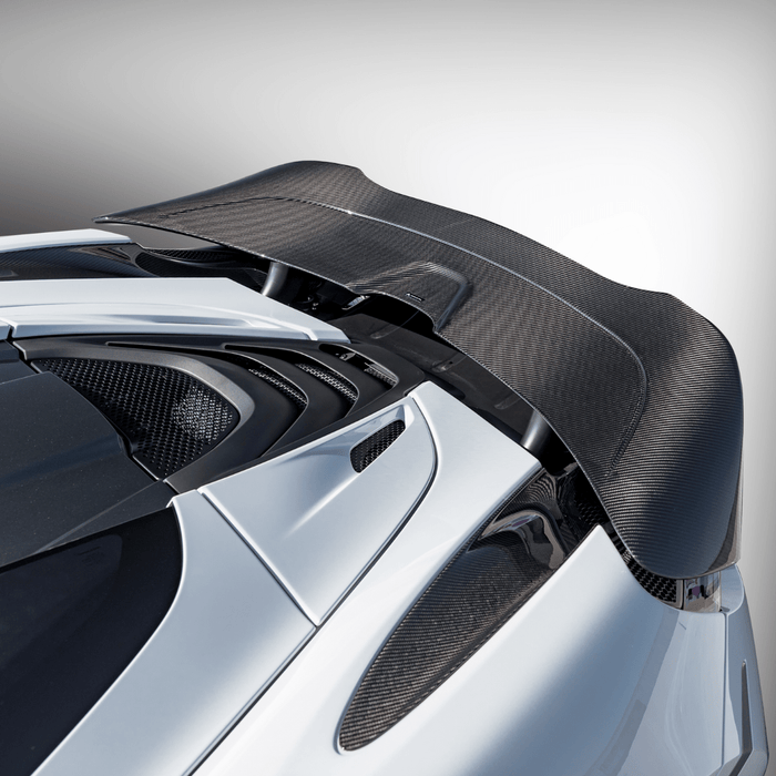 A back view of Vorsteiner Silverstone Edition Aero Active Wing Blade McLaren 720S 2017+ fitted on a car