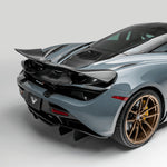 A back wide view of Vorsteiner Silverstone Edition Aero Active Wing Blade McLaren 720S 2017+ fitted on a car