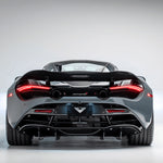 A back wide view of Vorsteiner Silverstone Edition Aero Rear Diffuser McLaren 720S 2017+ fitted on a car with white background