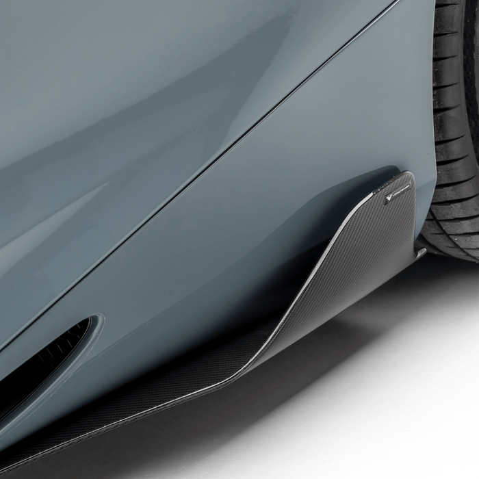 A side close up view of Vorsteiner Silverstone Edition Aero Side Blades McLaren 720S 2017+ fitted on a car