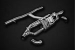 wide view of Capristo OPF-Back Valved Exhaust (CES3) for Mercedes AMG A35 (W177) 2018+ with black background 