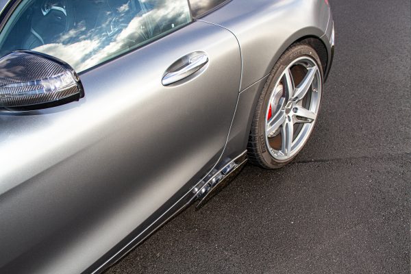 wide view of Capristo Carbon Fiber Side Fins for Mercedes AMG GT/GTS 2015-2017 fitted inside a car