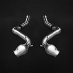 wide view of Capristo Cat Delete Downpipes (for OPF Cars) for Mercedes AMG C63 (W205) 2017-2021 with black background