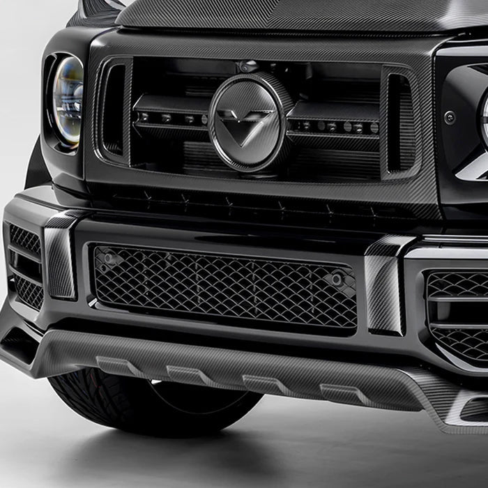 Gloss carbon bumperette delete on G63 front bumper, front view